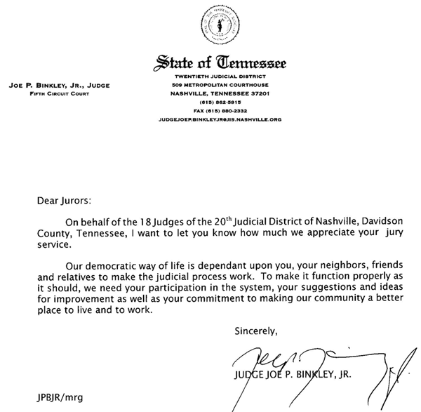 Letter from the Presiding Judge